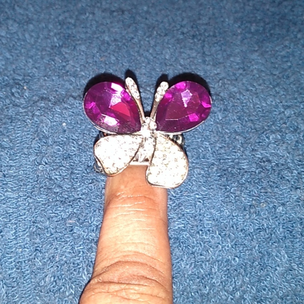 Purple and silver butterfly stretch ring